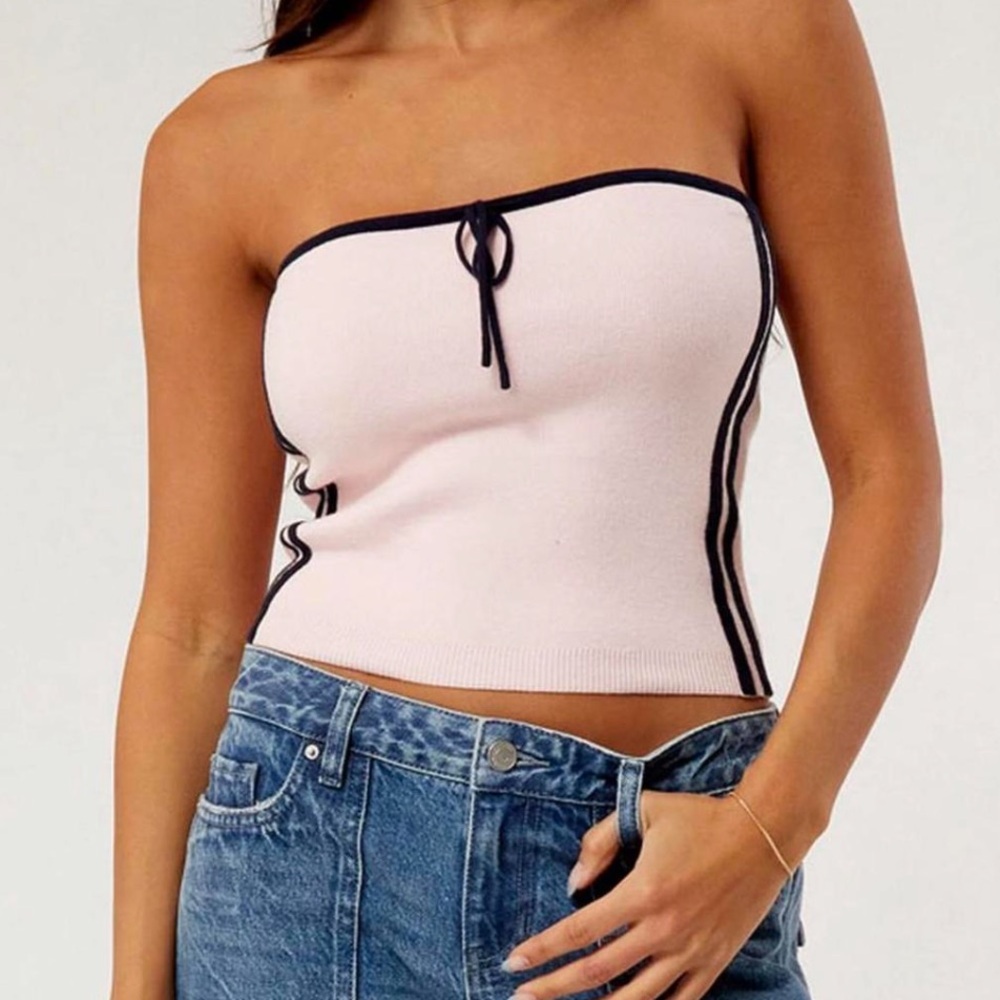PacSun Pink Tube Top Blue Stripe Stretch Medium Sporty Summer Y2K